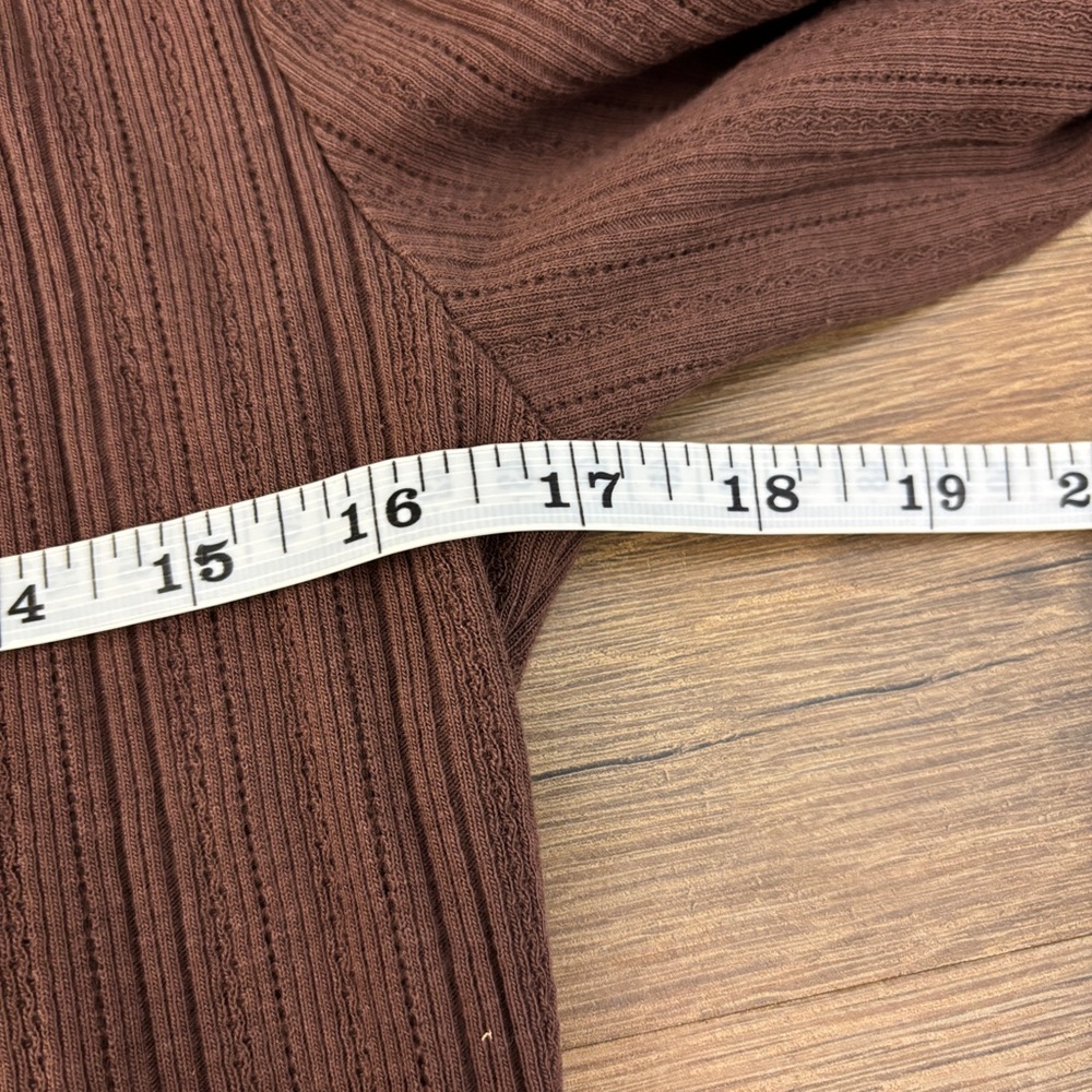 Faherty Paradise Pointelle Long Sleeve Henley Top Chocolate Brown - Picture 8 of 9